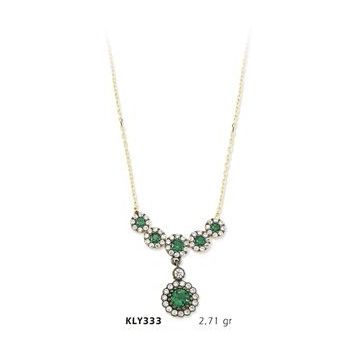 Harem Altın KLY333 14 Ayar Altın Yeşil Taşlı Kolye