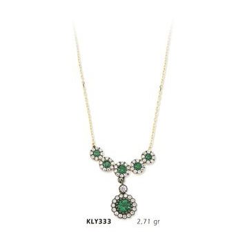 Harem Altın KLY333 14 Ayar Altın Yeşil Taşlı Kolye