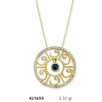 Harem Altın KLY655 14 Ayar Nazar Boncuklu Vav Altın Kolye