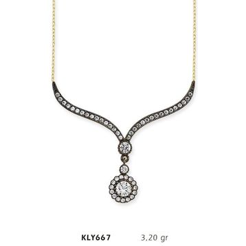 Harem Altın KLY667 14 Ayar Beyaz Taşlı Otantik Altın Kolye