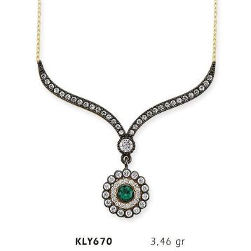 Harem Altın KLY670 14 Ayar Altın Yeşil Taşlı Otantik Kolye