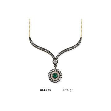 Harem Altın KLY670 14 Ayar Altın Yeşil Taşlı Otantik Kolye