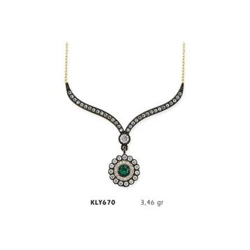 Harem Altın KLY670 14 Ayar Altın Yeşil Taşlı Otantik Kolye