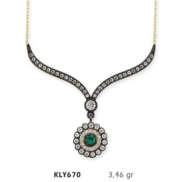 Harem Altın KLY670 14 Ayar Altın Yeşil Taşlı Otantik Kolye