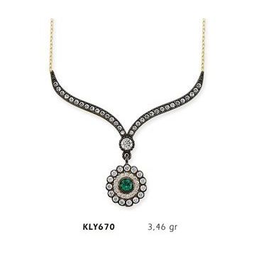 Harem Altın KLY670 14 Ayar Altın Yeşil Taşlı Otantik Kolye