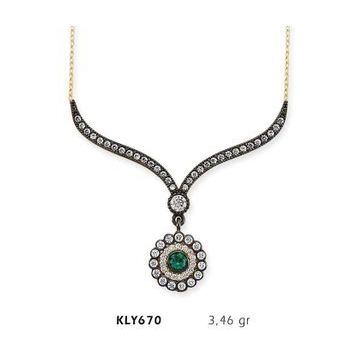 Harem Altın KLY670 14 Ayar Altın Yeşil Taşlı Otantik Kolye