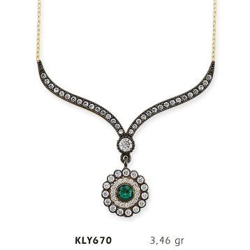 Harem Altın KLY670 14 Ayar Altın Yeşil Taşlı Otantik Kolye