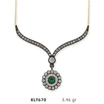 Harem Altın KLY670 14 Ayar Altın Yeşil Taşlı Otantik Kolye