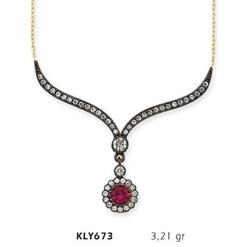 Harem Altın KLY673 14 Ayar Altın Kırmızı Taşlı Otantik Kolye