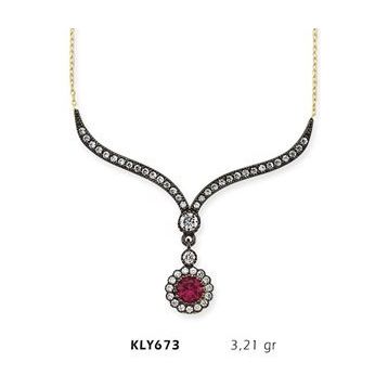 Harem Altın KLY673 14 Ayar Altın Kırmızı Taşlı Otantik Kolye