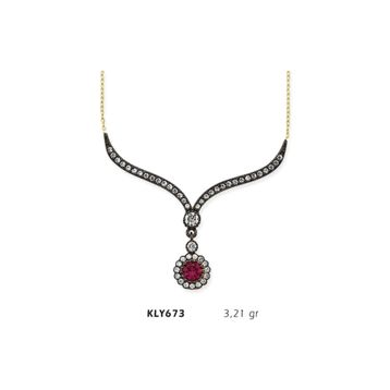 Harem Altın KLY673 14 Ayar Altın Kırmızı Taşlı Otantik Kolye