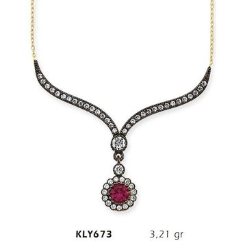 Harem Altın KLY673 14 Ayar Altın Kırmızı Taşlı Otantik Kolye