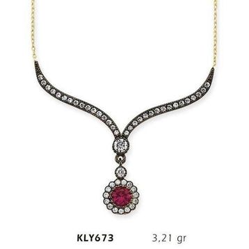 Harem Altın KLY673 14 Ayar Altın Kırmızı Taşlı Otantik Kolye