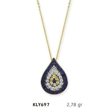 Harem Altın KLY697 14 Ayar Altın Damla Nazar Boncuğu Kolye