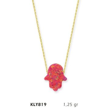 Harem Altın KLY819 14 Ayar Altın Opal Taşlı Fatma Eli Kolye
