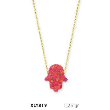 Harem Altın KLY819 14 Ayar Altın Opal Taşlı Fatma Eli Kolye