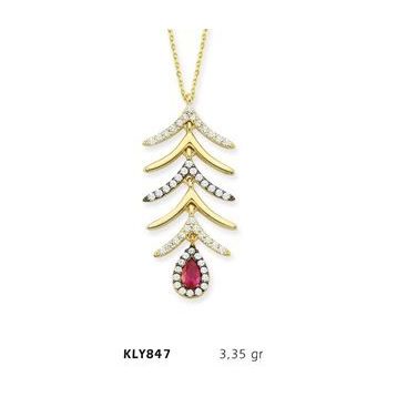 Harem Altın KLY847 14 Ayar Altın Kırmızı Damla Taşlı Kolye