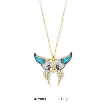 Harem Altın KLY883 14 Ayar Altın Mavi Kelebek Kolye
