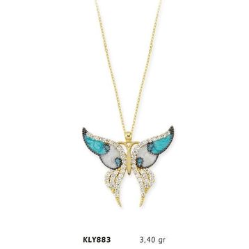 Harem Altın KLY883 14 Ayar Altın Mavi Kelebek Kolye