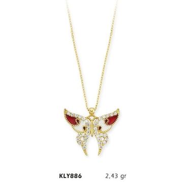 Harem Altın KLY886 14 Ayar Kırmızı Kelebek Kolye