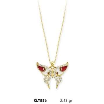 Harem Altın KLY886 14 Ayar Kırmızı Kelebek Kolye