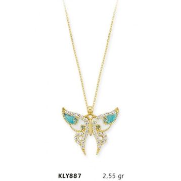 Harem Altın KLY887 14 Ayar Altın Mavi Kelebek Kolye