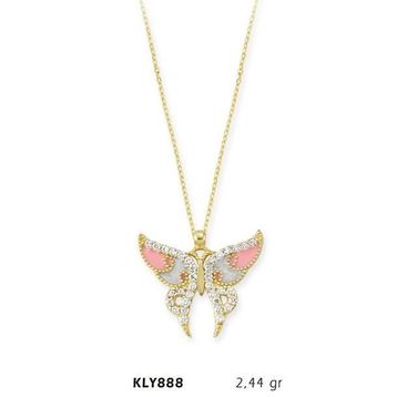 Harem Altın KLY888 14 Ayar Altın Pembe Kelebek Kolye
