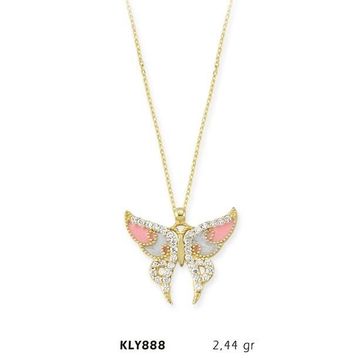Harem Altın KLY888 14 Ayar Altın Pembe Kelebek Kolye