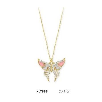 Harem Altın KLY888 14 Ayar Altın Pembe Kelebek Kolye