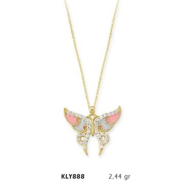 Harem Altın KLY888 14 Ayar Altın Pembe Kelebek Kolye