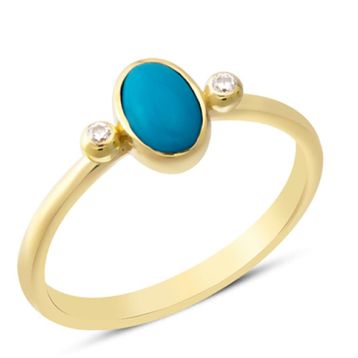 Harem Altın YZK372A 14 Ayar Altın Mavi Taşlı Oval Yüzük