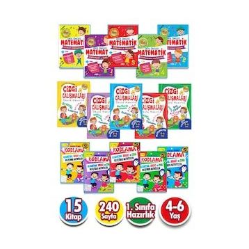 Harika Çocuk Yayınları PYD20220076 4-7 Yaş 15 Kitap Matematik Kodlama ve Çizgi Çalışmaları Seti