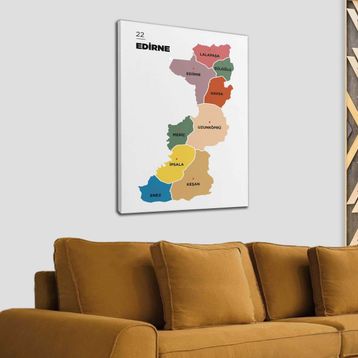 Harita Sepeti 1328 Edirne İli ve İlçeler Haritası Dekoratif 95x55 cm Kanvas Tablo