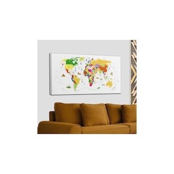 Harita Sepeti 2287 Dünya Haritası Dekoratif Ülke ve Başkentli Öğretici ve Sembollü 95x55 cm Kanvas Tablo