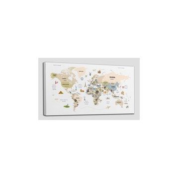 Harita Sepeti 2301 Dünya Haritası Dekoratif Ülke ve Başkentli Öğretici ve Sembollü 95x55 cm Kanvas Tablo