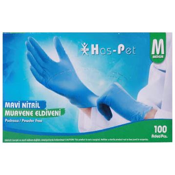 Has-Pet Medium 100'lü Mavi Pudrasız Nitril Muayene Eldiveni
