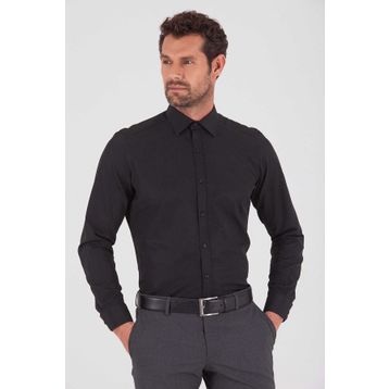 Hatemoğlu Desenli Slim Fit Siyah Gömlek