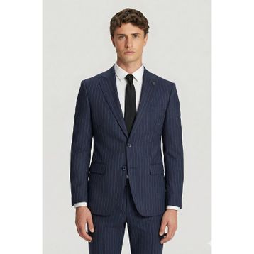 Hatemoğlu Lacivert Slim Fit Sivri Yaka Çizgili Takım Elbise