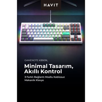 Havit Gamenote KB909L RGB TKL Blue Switch Kablolu/Kablosuz Mekanik Gaming Klavye
