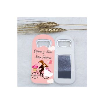 Hayaller Dükkanı 4,5x10,5 cm UV Nikah Şekeri Nişan Şekeri 30 Adet Nikah Şekeri Pembe Bisikletli Uzun Açacak Magnet