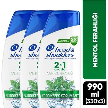 Head & Shoulders 3x330 ml Mentol Ferahlığı 2'in 1 Şampuan