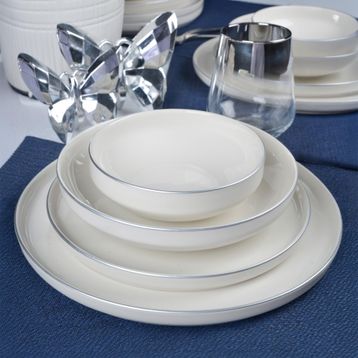 Heda Porselen Rüya Platin Yaldız Kırık Beyaz 24 Parça 6 Kişilik Porselen Yemek Takımı