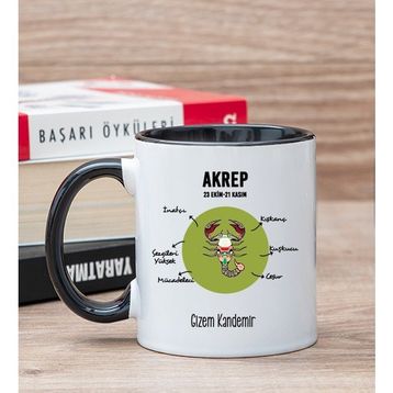 Hediye Dükkanı Kişiye Özel Akrep Burcuna Hediye Siyah Kupa Bardak ve Peluş Civci