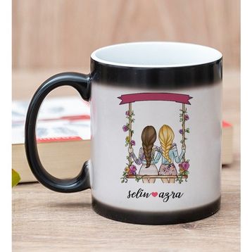 Hediye Dükkanı Kişiye Özel Best Friends Salıncak Tasarım Sihirli Kupa Bardak