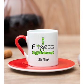 Hediye Dükkanı Kişiye Özel Fitness Eğitmeni Kırmızı Türk Kahvesi Fincanı