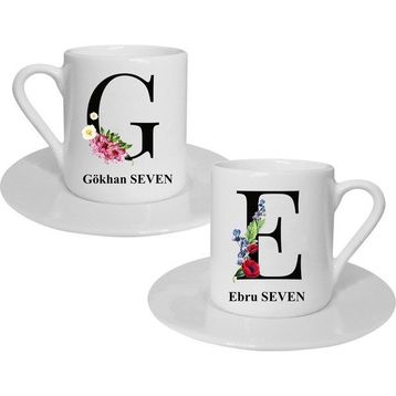 Hediye Rengi İsme Özel 2'li Fincan Harf Hediye Seti
