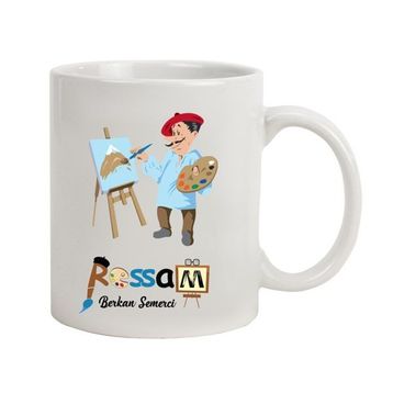 Hediye Rengi İsme Özel Erkek Ressam Temalı Kupa Bardak