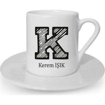 Hediye Rengi İsme Özel Fincan Çizgili Harf Hediye Seti