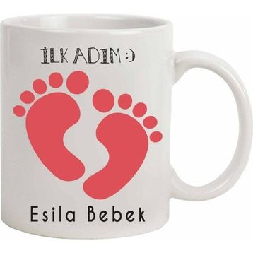 Hediye Rengi İsme Özel Hoşgeldin Bebeğim Temalı İlk Adım Pembe Kupa Bardak