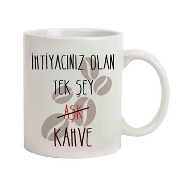 Hediye Rengi İsme Özel İhtiyacın Kahve Temalı Kupa Bardak